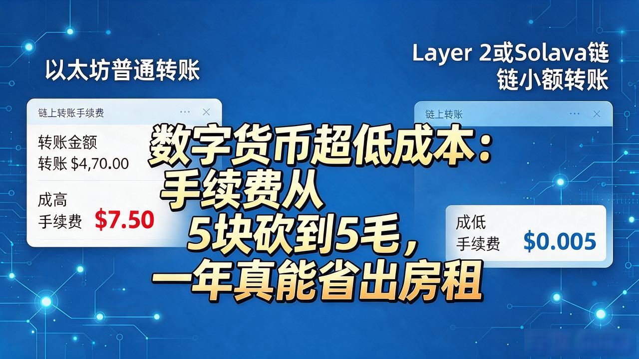 数字货币超低成本：手续费从5块砍到5毛，一年真能省出房租