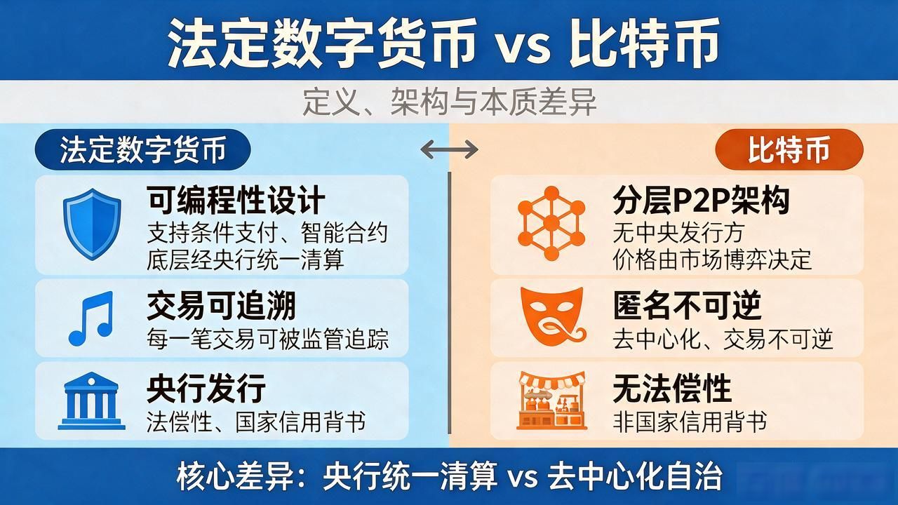 法定数字货币的定义怎么理解？和电子支付、比特币有啥区别