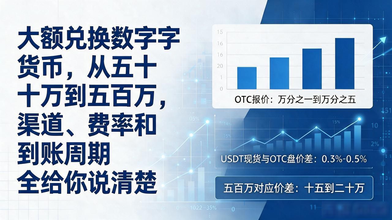 大额兑换数字货币，从五十万到五百万，渠道、费率和到账周期全给你说清楚
