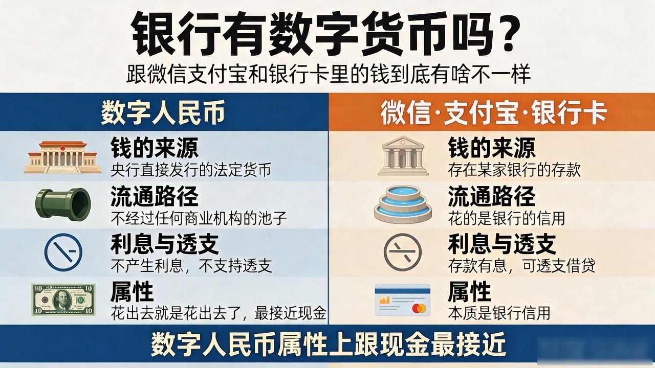 银行有数字货币吗？跟微信支付宝和银行卡里的钱到底有啥不一样